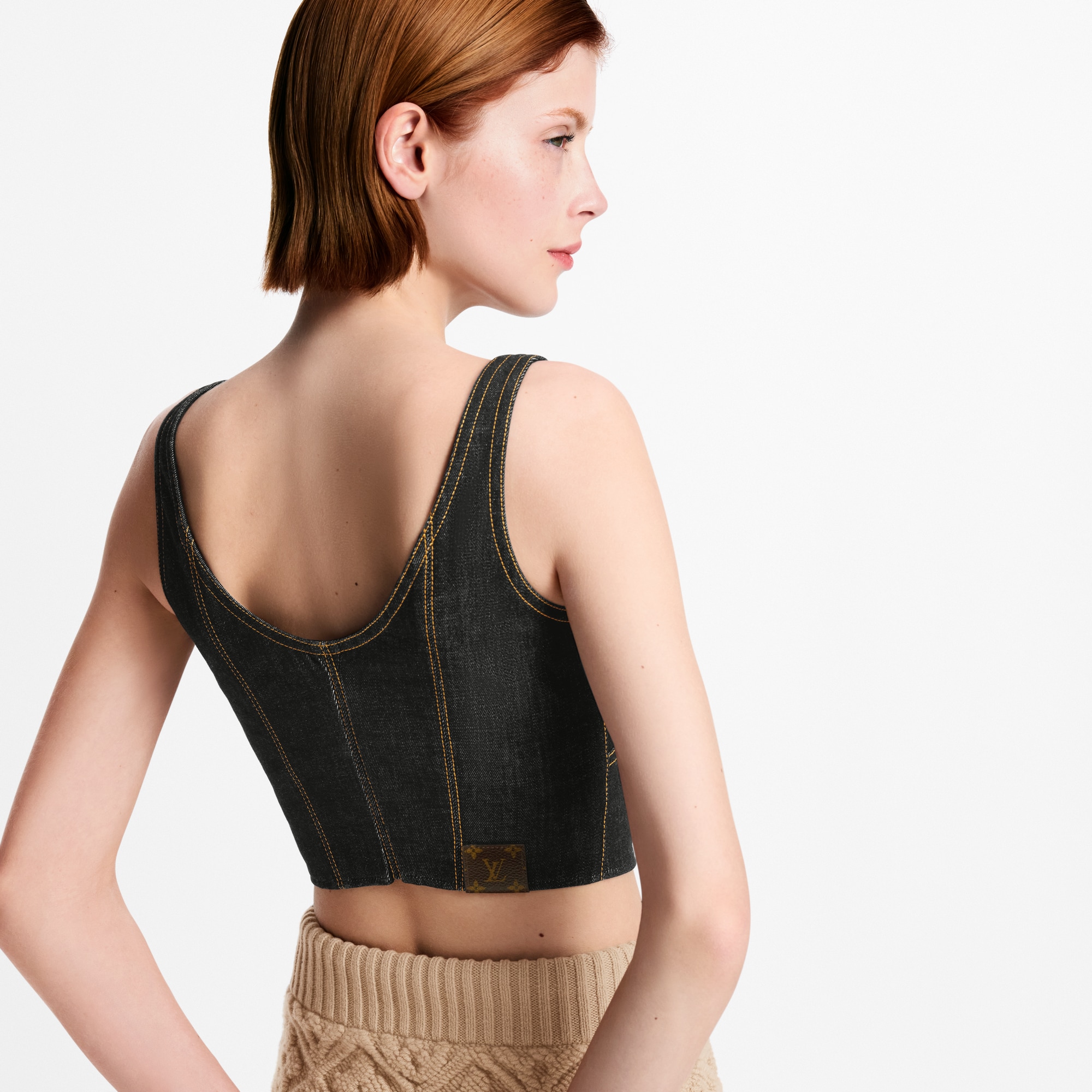 Topstitched Denim Crop Top - Women - Ready-to-Wear | LOUIS VUITTON ®